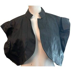 Womens 2X Black Faux Leather Cropped Bolero Ruffled Sleeveless Open Jacket